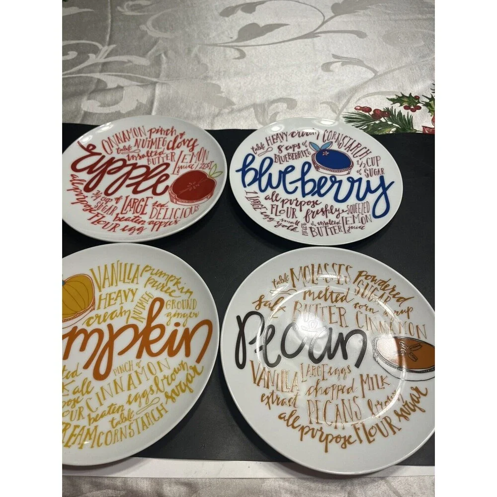 Crate & Barrel Fruit Pie Lunch Dessert Plates Pecan, Apple, Blueberry, Pumpkin